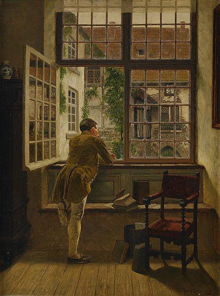 Henrik Nordenberg Interior with a boy at a window oil painting picture